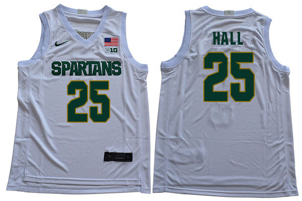 2019-20 Men #25 Malik Hall Michigan State Spartans College Basketball Jerseys Sale-White